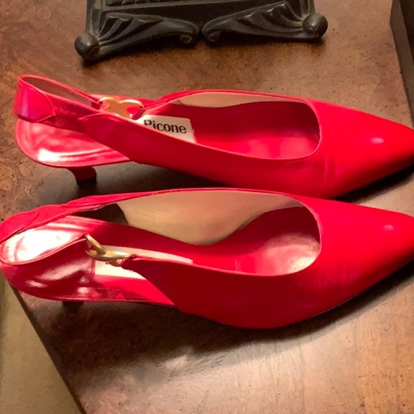 Asta Red Kid/Gold, Evan-Picone, Made in Spain, Sling Back Pump. - Picture 2 of 8